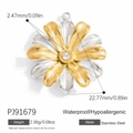 Polished two-tone flower pendant in stainless steel with center crystal for DIY jewelry - PJ91679-Flower Zircon