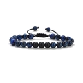 Pulsera trenzada ajustable de 8mm con ojo de tigre azul y ónix negro mate para hombre - Ojo de tigre azul oscuro / Ágata mate negra