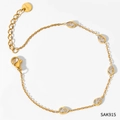 Golden stainless steel anklet featuring five teardrop clear zircons and lobster clasp - Gold White Zircon Bracelet (SAK915)