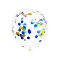12-inch transparent latex balloon with blue and gold circular sequins for parties - Blue Yellow Sequins