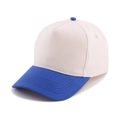 Detail of five-panel cotton baseball cap with blue and beige color block design - Sapphire Blue