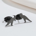 Detail view of matte black dinosaur stud earrings with butterfly backings - 503 Parasaurolophus / Black