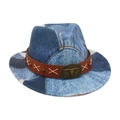 Cappello da cowboy per bambini in denim lavato con cinturino e fibbia a testa di toro - Taglia Bambini / Blu Chiaro (Fascia Marrone e Fibbia a Toro)
