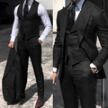 Classic black slim fit three-piece suit including blazer vest and trousers for men - Black