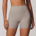 Short de yoga taille haute pour femmes en taupe avec tissu gainant élastique - Lin