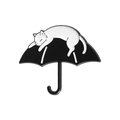 Cartoon enamel pin featuring a white cat sleeping on a black umbrella handle - White Cat Sleeping On Black Umbrella (QHXZ1719)