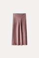 Elegant dusty rose satin midi skirt with premium glossy finish and smooth texture - XS / Dusty Pink