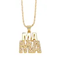 Vergoldete MAMA Anhänger Halskette mit Zirkonia-Kristallen und polierter Perlenkette - Stil C (Doppelschicht MAMA) / Gold
