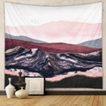 Close-up of abstract mountain landscape tapestry with marble texture and gold line details - Pink Burgundy Abstract Mountain (GT428-24)
