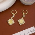 Vintage gold drop earrings with yellow opal stone and shimmering crystal halo - E3674/Vintage Round