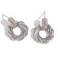 Chic silver twisted geometric hoop earrings in a polished minimalist hollow design - Twisted Cookie Texture Hoop Stud Earrings - Silver
