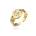 Dettaglio anello regolabile dorato con lettera G in zirconi e design a catena spessa - Lettera G / Aperto Regolabile