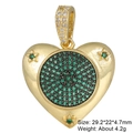 Macro shot of gold heart pendant with green cubic zirconia and star patterns - Pendant 13: Green Star Disk Heart (Gold)
