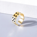Adjustable golden stainless steel dice ring with rotatable spinner and black enamel dots - Adjustable Open / Gold