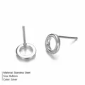 Minimalist silver-colored circular stainless steel stud earrings in 8x8mm variant size. - Smooth Round (YE14989) / 8x8mm / Silver