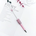 Pink rhinestone beaded pen with metallic finish and sparkling crystal accents - Mocha Coffee