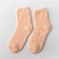 Thick peach pink coral fleece mid-calf socks for women providing warm winter comfort - One Size / Shrimp Pink