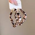 Macro shot of stylish large leopard print hoop earrings with S925 sterling silver needles - Round (WE4089) / Brown