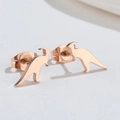 Minimalist rose gold stainless steel dinosaur stud earrings for women on white background - 503 Parasaurolophus / Rose Gold
