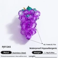 Handmade purple grape glass pendant with green leaves and stainless steel base - Purple Translucent Grape Shape Pendant Only (Without Chain) (PJ91265-2PCS)