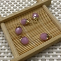 Pink teardrop gemstone pendant with gold metal cap on bamboo tray for DIY jewelry - No.24 Light Pink Stone