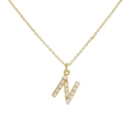 18k gold plated brass necklace with an 'N' letter pendant and faux pearls - Letter N