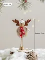 Reno de Navidad de peluche con bufanda roja y gorro blanco, 19cm con base de madera - Reno de Copo de Neve de Navidad - Pequeño