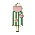 Pink ice cream cone charm with heart and green stripes for DIY jewelry making - 1Pc Popsicle Shape 8x22mm