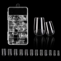 Detailed display of 12 sizes of transparent square round false nail tips on black background - BSW17 (120Pcs Boxed)