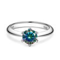 Classic 1-carat round brilliant moissanite ring with six-prong S925 silver setting - Size 5 / Rainbow