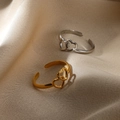 Detailed view of silver and gold interlocking double heart adjustable open rings - JZ7140 Interlocking Double Hearts / Gold