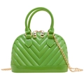 Mini lime green shell jelly bag with quilted texture and gold chain strap - Green