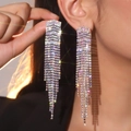 Orecchini lunghi a nappa con strass AB scintillanti e finitura in argento - Stile a Nappa Lunga AB Cangiante (KE043S-WAB银色AB)