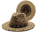 Leopard print wide brim wool fedora with studded black leather band for men and women - M (56-58cm) / Rivet and Spike Decor Black Belt Leopard Fedora (12)