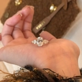 Elegant s925 silver ring featuring an oval center stone and two pear side stones - J5681-Three Stone Oval Pear Zircon