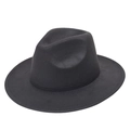 Classic black wide brim wool fedora hat with vintage jazz style for men and women - M (56-58cm) / Black