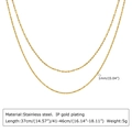 Detailed view of 1mm gold-plated stainless steel chain necklace with technical specifications - Gold
