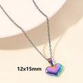 Rainbow gradient heart pendant in 18k gold plated stainless steel, size 12x15mm - Polished Heart - Rainbow (S974-R+N22-R)