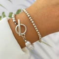 Ensemble de bracelets en perles argentées avec fermoir en T et pendentif perle - HS596-12 Argent Perle Ensemble 2pcs
