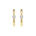 Elegante vergulde oorbellen met ringen en een schitterende solitaire zirkonia kristal. - Enkele Strass Huggie (W80173-GG) / 24K / Goud