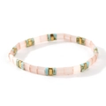 Handgefertigtes Tila-Perlenarmband mit hellrosa, himmelblauen und goldenen Fliesenperlen - Rosa/Blau/Gold