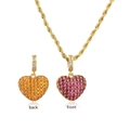 Set collana in oro bicolore con pendenti a cuore pavé rosa e arancio su catena a corda - Collana a Cuore Bicolore