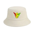 Cremefarbener Anglerhut mit buntem Shaka-Gesten-Druck für Sommer-Sonnenschutz - M (56-58cm) / Beige