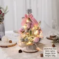 30cm pink mini Christmas tree with flocking snow, silk bow and warm lights - With Lights / 30cm / Pink