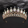 Golden Baroque bridal crown with iridescent teardrop crystals and sparkling rhinestones - KC Gold Iridescent