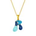 Collier avec pendentif lettre R en émail coloré bleu et sa chaîne de finition dorée - Style Lettre R Bloc de Couleur Bleue (S640G-001-R)