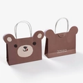 Cute brown bear cartoon paper gift bag with white rope handles and heartwarming English text - 17.5*5*12.5cm / Bear