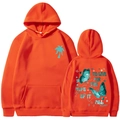 Sweat à capuche orange avec logo palmier bleu et imprimé papillon graphique au dos - S / Hauts / Orange (Motif 2)