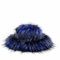 Navy blue and black faux fur fluffy bucket hat with a thick punk style shaggy texture - Sapphire Blue