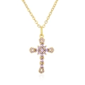 Elegante collana placcata oro 18K con ciondolo a croce e zirconi viola - Viola
